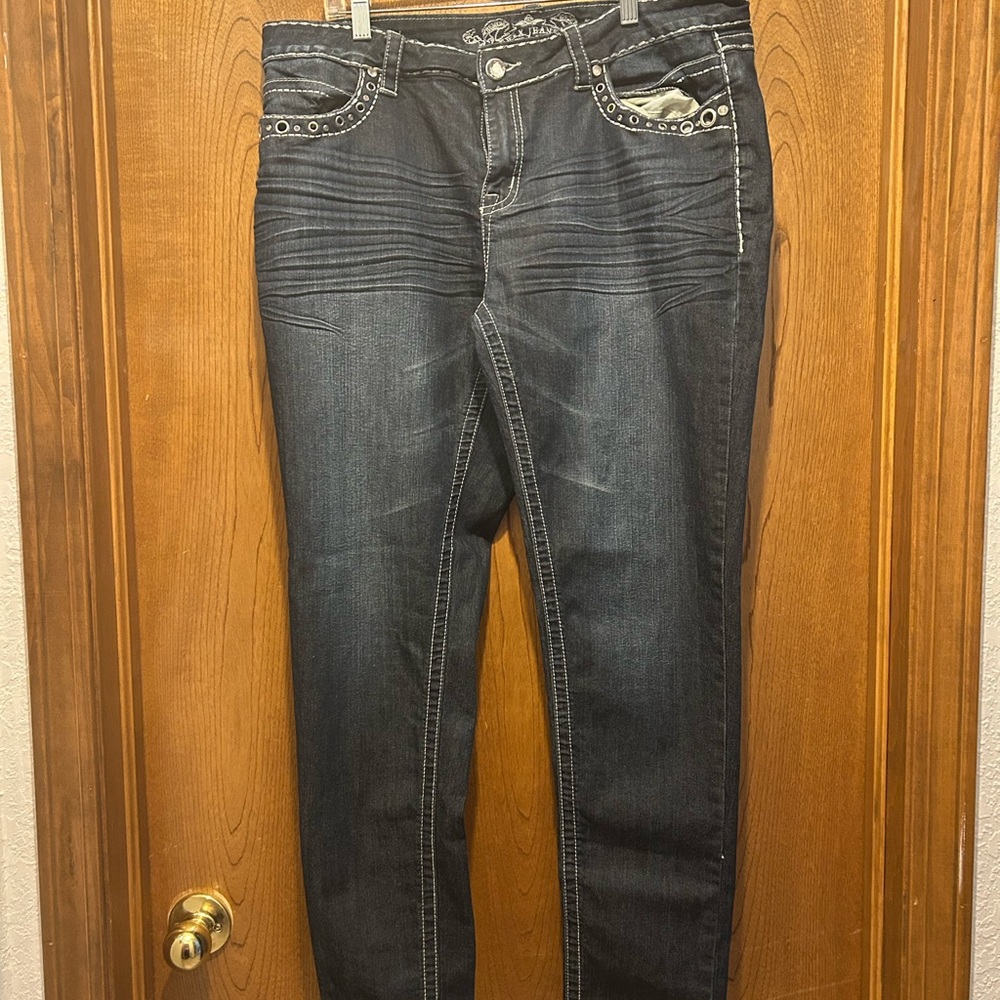 Wax Jean Women's Dark Blue Jeans with Silver Accents